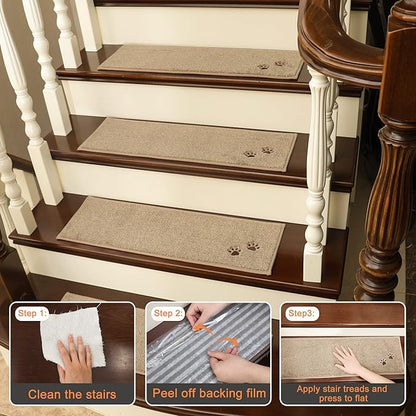 BEQHAUSE Stair Treads for Wooden Steps 28inX9in, Non Slip Carpet Stair Treads Indoor Stair Runners Machine Washable, Soft Stair Rugs Mat Surface Polyester TPE Backing, 4pcs, Beige