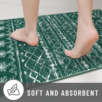 KUTA Spring Washable Hallway Runner Rug, 2x6 Non-Slip Vintage Boho Rugs Kitchen Runners Green Ultra Soft Distressed Geometric Floor Carpet for Bedroom Laundry Living Room