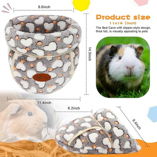 YUEPET Guinea Pig Bed Cuddle Cave Warm Fleece Cozy House Bedding Sleeping Cushion Cage Nest for Small Animal Squirrel Chinchilla Hedgehog Cage Accessories(White Heart