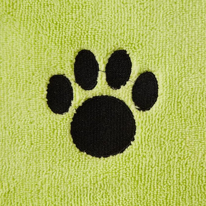 Bone Dry Pet Robe Collection, Embroidered Absorbent Microfiber Bath Robe with Adjustable Closure, for Dogs & Cats, Medium, Lettuce Green