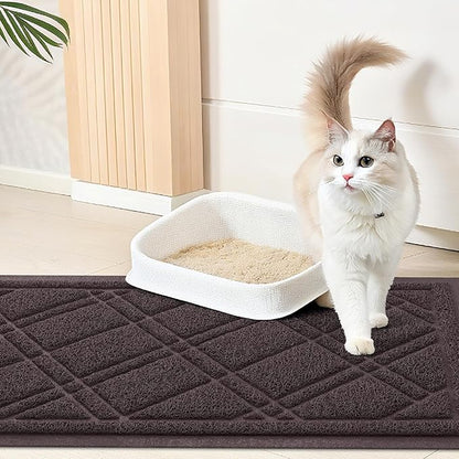 Smiry Cat Litter Box Mat 30x17, Non-Slip Water Resistant Litter Trapping Mat, Easy Clean Less Waste and Urine-Locking Cat Carpet for Indoor, Brown