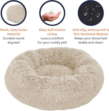 Donut Dog Bed - Premium Comfort for Anxiety Relief - Fluffy & Calming Design with Ultra-Plush Support | Cozy Round Dog Bed with Super Soft Circle Style (Beige, Small)