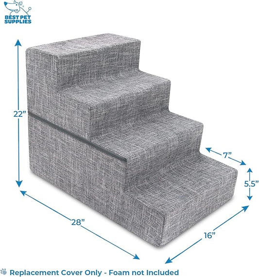Best Pet Supplies Dog Stairs & Steps - Foam Steps for Small Dogs & Cats, Non-Slip Indoor Balanced Pet Step Support, Dog Ramp, No Assembly, Ash Gray Linen, Foldable 4-Step (22-inch Height)