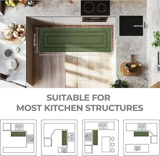 GRANNY SAYS Kitchen Mats for Floor Resist Dirt Kitchen Rugs Non Slip Washable, Large Rug Runner for Sink Laundry Thick Durable Polypropylene Comfort Standing, 59" x 19.7", Green