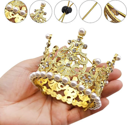 PET SHOW 2pcs Medium Dog Crown Headband Puppies Cat Hat for Birthday Party Silver Gold Rhinestone Faux Pearl Crown for Pets Wedding Hair Accessories Photo Prop Costume