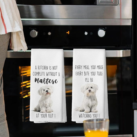 Maltese Dog Kitchen Towels Set of 2, Funny Dog Kitchen Decor, Dogs Gifts for Women Men Hand Towel, Pet Owner Gift Decorative Tea Towels Dish Towel 16x24 Inch
