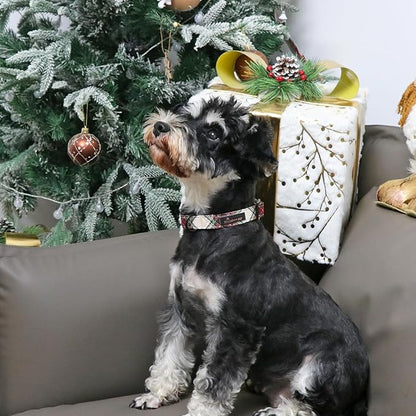 ARING PET Christmas Dog Collar, Cute Red Green Plaid Cotton Lightweight Pet Puppy Collars for Small Medium Large Dogs-M