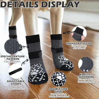EXPAWLORER Dog Socks for Prevent Licking Paws,Winter Boots & Paw Protectors, Non Slip Doggie Grippy Booties for Hardwood Floors, Shoes for Small Medium Large Senior Dogs Twists Grey M