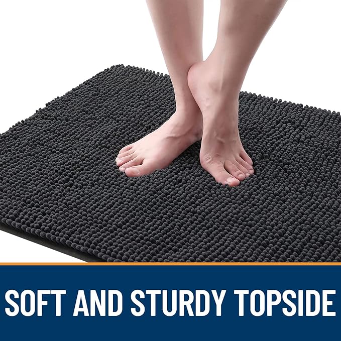 OLANLY Dog Door Mat for Muddy Paws 40x24, Absorbs Moisture and Dirt, Absorbent Non-Slip Washable Doormat, Quick Dry Chenille Mud Mat for Dogs, Entry Indoor Entryway Carpet for Inside Floor, Dark Grey