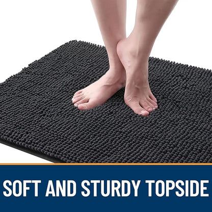 OLANLY Dog Door Mat for Muddy Paws 54x24, Absorbs Moisture and Dirt, Absorbent Non-Slip Washable Doormat, Quick Dry Chenille Mud Mat for Dogs, Entry Indoor Entryway Carpet for Inside Floor, Dark Grey