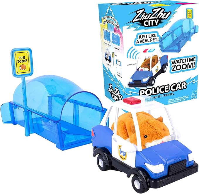 ZhuZhu City Electronic Hamster Police Car Toy – Interactive Pet with 40+ Sounds & Sirens – Includes Mr. Squiggles – Birthday Gift for Boys & Girls Ages 4+