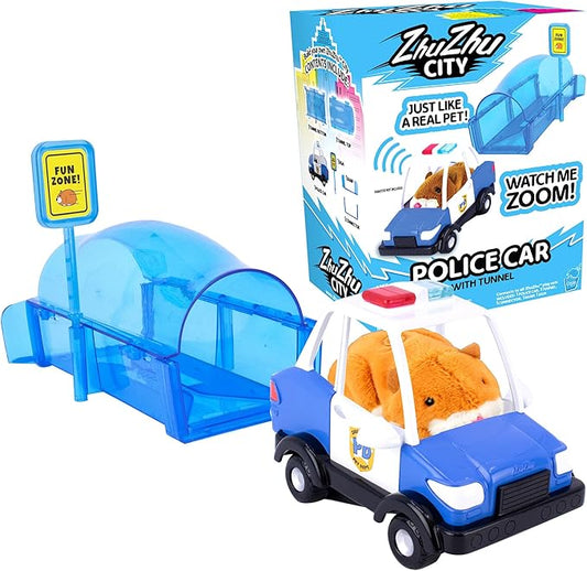 ZhuZhu City Electronic Hamster Police Car Toy – Interactive Pet with 40+ Sounds & Sirens – Includes Mr. Squiggles – Birthday Gift for Boys & Girls Ages 4+