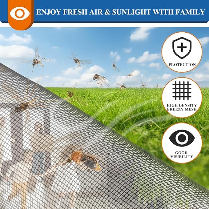 Customizable Pet Proof Window Screen Replacement, Best Vinyl Coated Polyester Dog Cat Resistant Heavy Duty, Mesh Net Netting Curtain Wire Good Repair for Patio/Porch/Sliding/DIY/Big Pets Owners