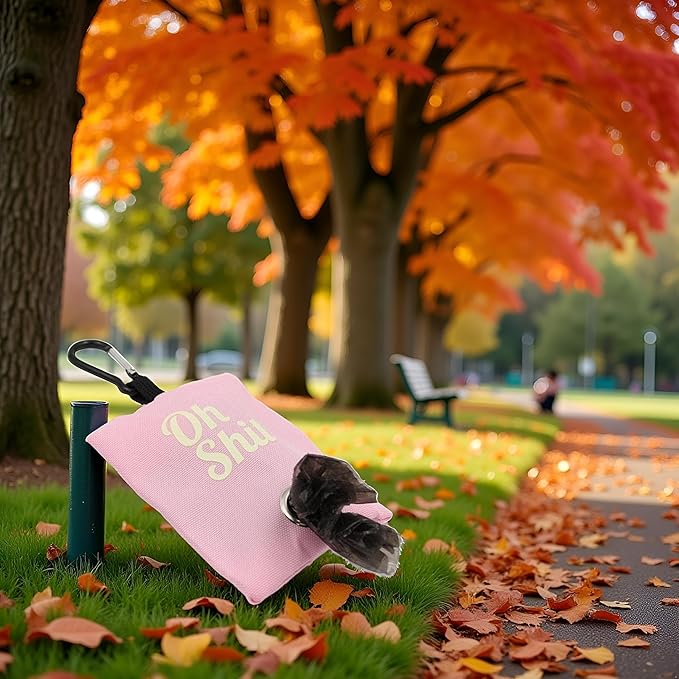Pink Dog Poop Bag Holder,Pet Pets Supplies Canvas Garbage Bags,Poop Bag Dispenser Portable Poop Waste Bag Holder Outdoor Puppy Cat Pick Up Organizer,Dog Supplies