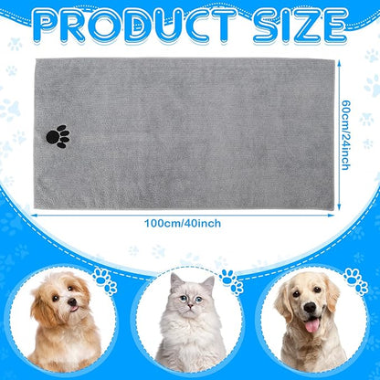 Chumia 4 Pack Dog Towels for Drying Pet Grooming Absorbent Dogs Soft Microfiber Quick Drying Winter Large Medium Small Puppy Bath Towels for Kitten Cats Pets(40 x 24 Inch,Gray)
