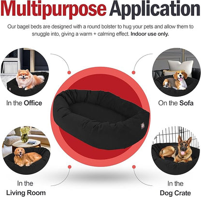 Majestic Pet 32 Inch Suede Calming Dog Bed Washable – Cozy Soft Round Dog Bed with Spine Support for Dogs to Rest their Head - Fluffy Donut Dog Bed 32x23x7 (Inch) - Round Pet Bed Medium – Black (2025)