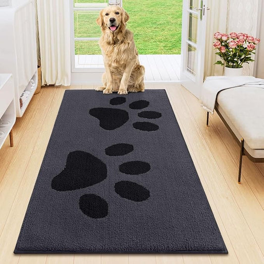 Smiry Dog Door Mat for Muddy Paws, Absorbs Moisture and Dirt, Low-Profile Entryway Mat with Non-Slip Backing, Entry Indoor Outdoor Doormat for Inside Floor (47x20 Inches, Black, Paw)