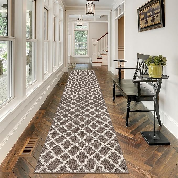 U'Artlines Extra Long Runner Rug for Hallway 2'8" x 12' Non Slip Kitchen Floor Carpet Runners Brown Geometric Pattern Machine Washable Area Rug for Entryway Bathroom