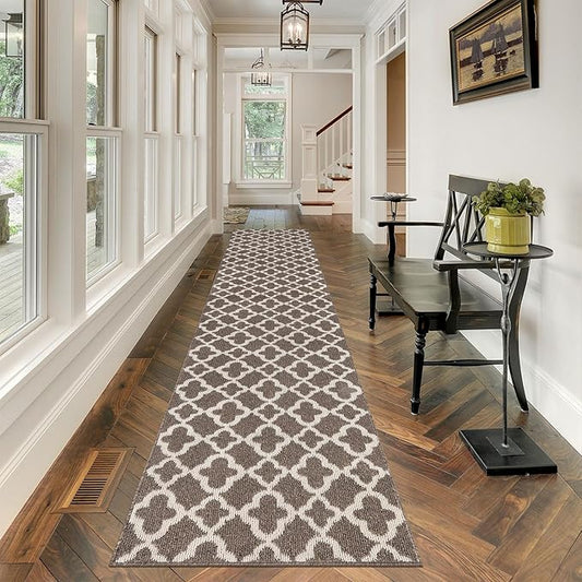 U'Artlines Extra Long Runner Rug for Hallway 2'8" x 12' Non Slip Kitchen Floor Carpet Runners Brown Geometric Pattern Machine Washable Area Rug for Entryway Bathroom