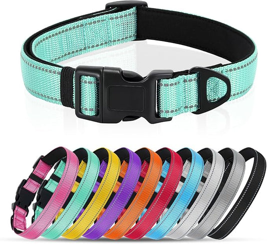 Reflective Dog Collar with Quick Release Buckle - Metal Ring - Adjustable Soft Neoprene Padded Basic Dog Collar for Small Medium Large Dogs (Teal, Small :Width 1",Neck 11.8-15.7")