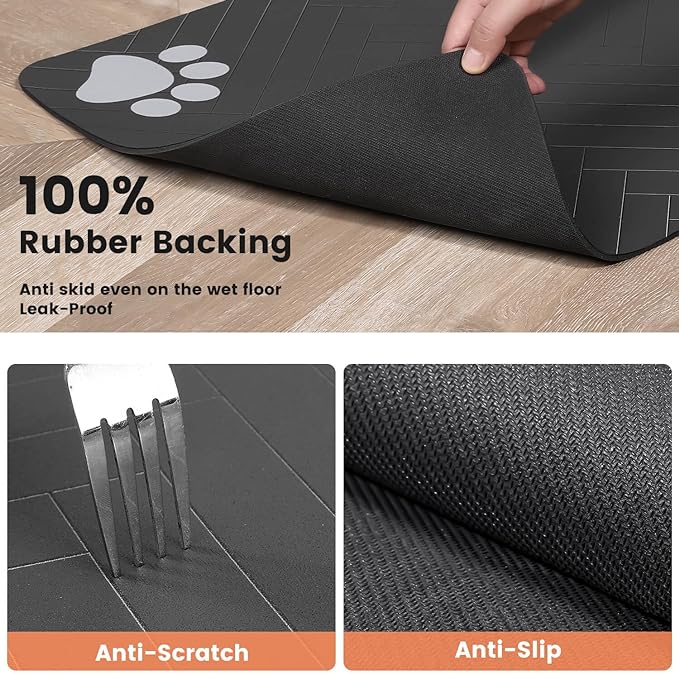 Pet Feeding Mat-Absorbent Pet Placemat for Food and Water Bowl, with Waterproof Rubber Backing, Quick Dry Water Dispenser Mat for Dog and Cat (27"x17", Black)
