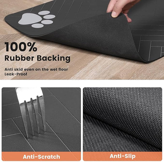 Pet Feeding Mat-Absorbent Pet Placemat for Food and Water Bowl, with Waterproof Rubber Backing, Quick Dry Water Dispenser Mat for Dog and Cat (27"x17", Striped Light Gray)