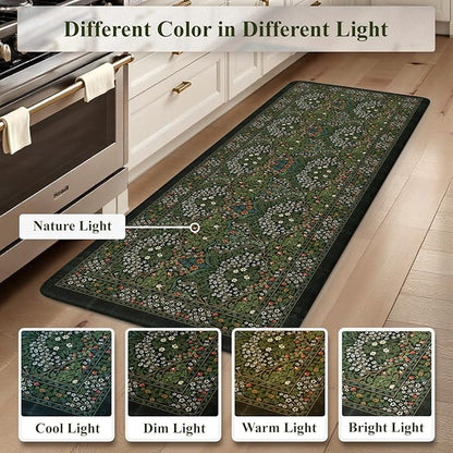 Collive Kitchen Mats Cushioned Anti Fatigue, Waterproof Kitchen Floor Mat Non Slip Desk Rugs Comfort Standing Rug for Sink, Office, Laundry, Home Decor, Dark Green