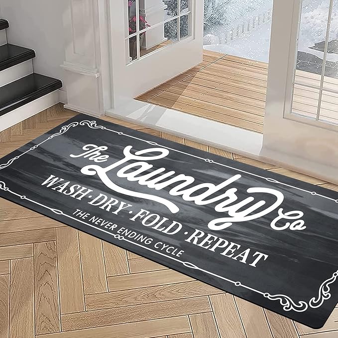 Pauwer Laundry Room Rug Runner 20"x48" Waterproof Rubber Laundry Mat Non Slip Kitchen Mats for Floor Washable Floor Mat Runner Rug for Farmhouse Mudroom Washroom Bathroom Decor