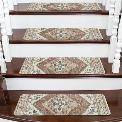 OJIA Super Non-Slip Stair Treads for Wooden Steps, 30"X8" Indoor Stair Runners Slip Resistant Stair Rugs Safety Mats for Dogs, Kids & Elders, Rubber Backed Stair Treads Stair Covers (15PC)