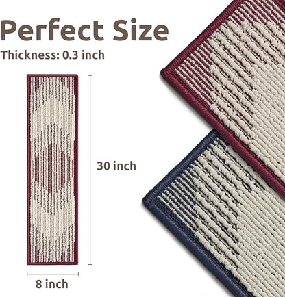 PADOOR 1PC Stair-Treads Non Slip, 3D Peel and Stick Stair Treads for Wooden Steps Indoor, Stair-Carpet Treads Washable Reusable Adhesive Stair-Runner Rugs for Kids and Dogs 8"x30" Red