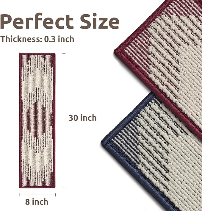 PADOOR 15PC Stair-Treads Non Slip, 3D Peel and Stick Stair Treads for Wooden Steps Indoor, Stair-Carpet Treads Washable Reusable Adhesive Stair-Runner Rugs for Kids and Dogs 8"x30" Red