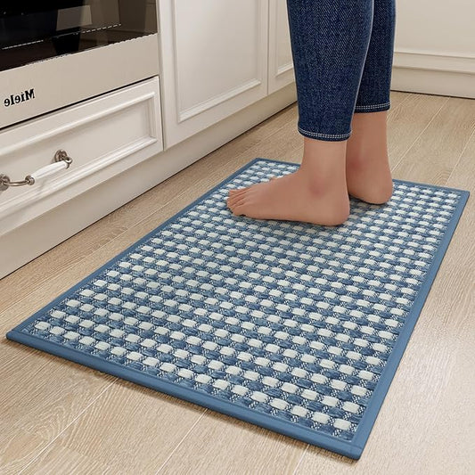 Kitchen Mats for Floor, Super Absorbent Kitchen Rugs Non Slip Washable, Rubber Backing Soft Chenille Braided Kitchen Runner Rug Standing Mat Sink Mat, Easy to Clean, Blue 17"x30"