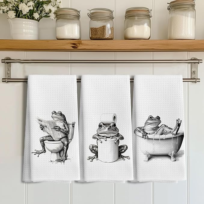 Funny Bathroom Hand Towels Set of 3，Frog Gifts for Women,Frog Bathroom Decor,16x24 inch