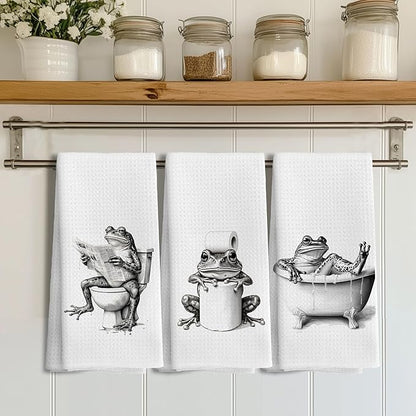 Funny Bathroom Hand Towels Set of 3，Frog Gifts for Women,Frog Bathroom Decor,16x24 inch