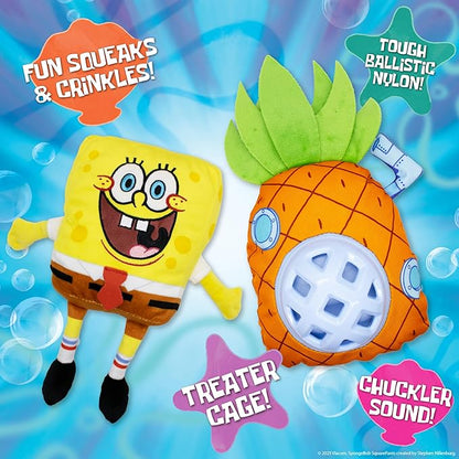 design LAB, Inc. Spongebob Squarepants Official Merchandise | Squeaky Plush Toys for Dogs | 2-Pack Spongebob & Pineapple Toys with Squeaker & Treat Dispenser | Cubby Hole to Hide Treats
