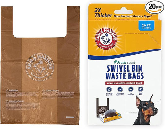 Arm & Hammer Heavy Duty Pet Waste Bags for Swivel Bin & Rake Dog Pooper Scooper, 20 Count Refill Bags (Packaging May Vary)