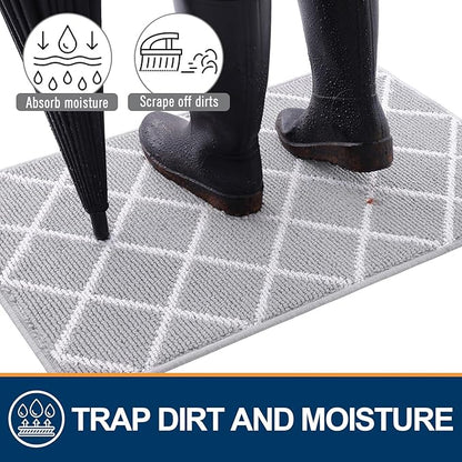 Finchitty Indoor Door Mat, Dirt Resistant and Absorbent, Low-Profile, Non-Slip, Washable Inside Floor Mats for Front Door, Back, and Entrance, 32" x 20", Light Grey