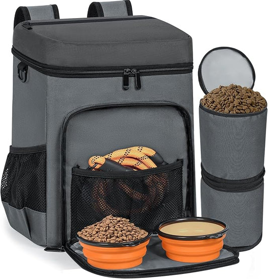 ANILD Dog Travel Bag Backpack, Flight-Ready TSA-Approved Dog Travel Bag with 2 Leak-Proof Food Canisters, 3 Foldable Silicone Bowls, Multi-Compartment Organizer for Hiking, Camping, Dog Mom Essentials