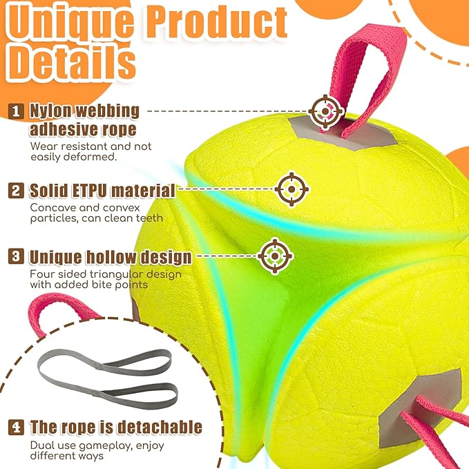 6 Inch Dog Ball Toys Interactive Soccer Ball with Straps for Tug of War Water Pet Toys Gifts for Puppy Birthday Indoor Outdoor for Fetch for Large Medium Dogs