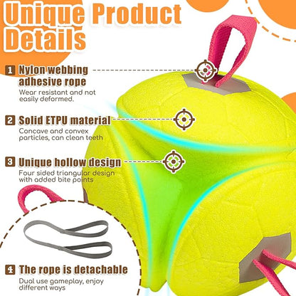 6 Inch Dog Ball Toys Interactive Soccer Ball with Straps for Tug of War Water Pet Toys Gifts for Puppy Birthday Indoor Outdoor for Fetch for Large Medium Dogs
