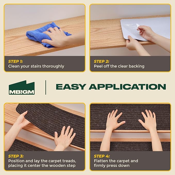 MBIGM 8" X 30" (28 in Pack) Non-Slip Carpet Stair Treads Non-Skid Safety Rug Slip Resistant Indoor Runner for Kids Elders and Pets with Reusable Adhesive - Brown