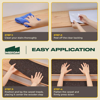 MBIGM 8" X 30" (28 in Pack) Non-Slip Carpet Stair Treads Non-Skid Safety Rug Slip Resistant Indoor Runner for Kids Elders and Pets with Reusable Adhesive - Brown