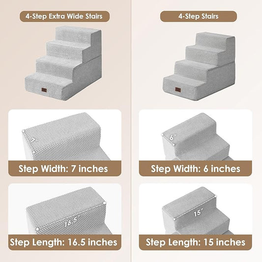 EHEYCIGA Dog Stairs for Bed 20" H, 4-Step Extra Wide Dog Steps for High Bed, Pet Steps for Small Dogs and Cats, Non-Slip Balanced Pet Ramp Indoor, Light Grey