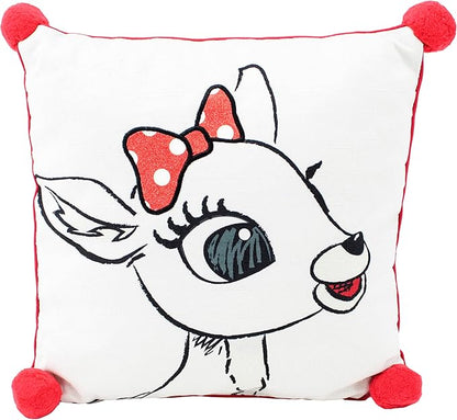 DanDee Rudolph The Red-Nosed Reindeer | 14" Officially Licensed & Collectible Decorative Pillow | Clarice, White