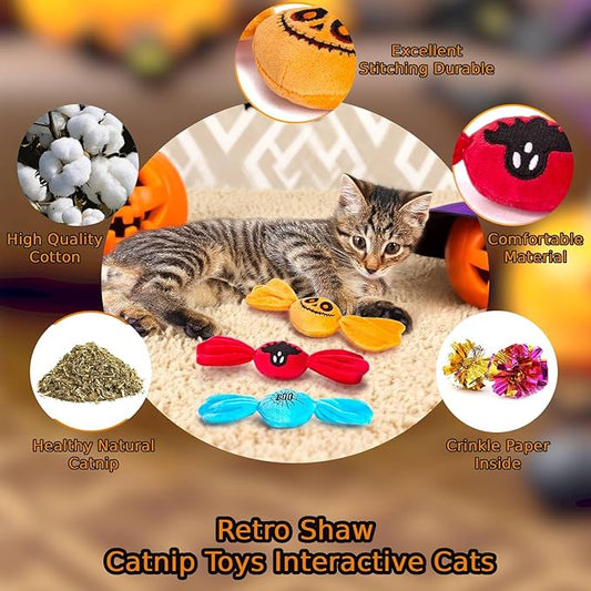 Retro Shaw 3PCS Candy Catnip Kicker Toys for Indoor Cats, Crinkle Cat Toys with Catnip, Interactive Plush Kitty Treat Toy for Bored Cats, Kitten Teething Toys