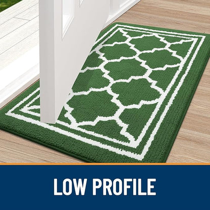 Buganda Indoor Door Mat, Dirt-Resistant and Absorbent Doormat, Anti-Slip, Low Profile Floor Mats for Inside Entryway, Front, and Back Door Entrance (36x24 Inches, Green)