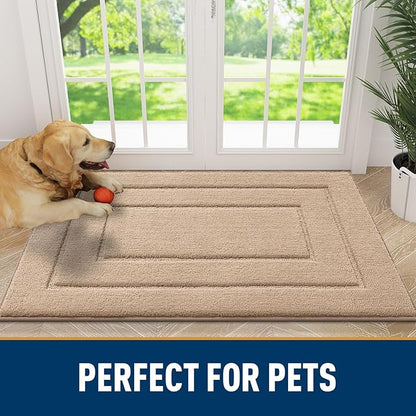 Smiry Dog Door Mat for Muddy Paws, Absorbs Moisture and Dirt, Low-Profile Entryway Mat with Non-Slip Backing, Entry Indoor Outdoor Doormat for Inside Floor (30x20 Inches, Beige, Bordered)
