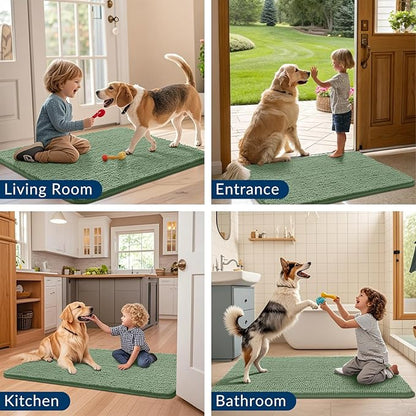 Smiry Dog Door Mat for Muddy Paws 71x46, Absorbs Moisture and Dirt Doormat, Non-Slip Washable Quick Dry Chenille Front Door Mat Indoor Entrance, Entryway Carpet for Inside Floor, Olive Green