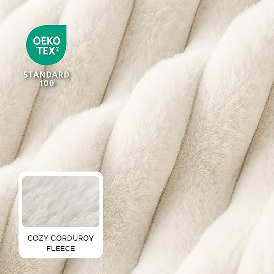 Bedsure ComfyFleece™ Cute Dog Bed for Small Dogs & Cats - Washable Furry Cat Beds, Rectangle Orthopedic Corduroy Fleece Puppy Beds with Removable Zipper Cover, 20x19x6inches, Cream