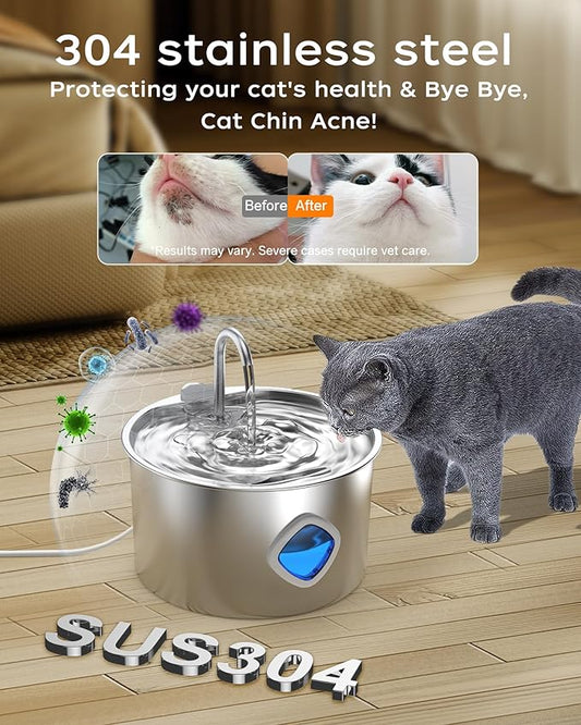 Cat Water Fountain Stainless Steel - 108oz/3.2L Pet Gift Dog Water Dispenser Automatic Silent Cats Dispenser for Drinking Indoor Metal Kitty Spout Fountains with 2 Filters and 2 Sponges